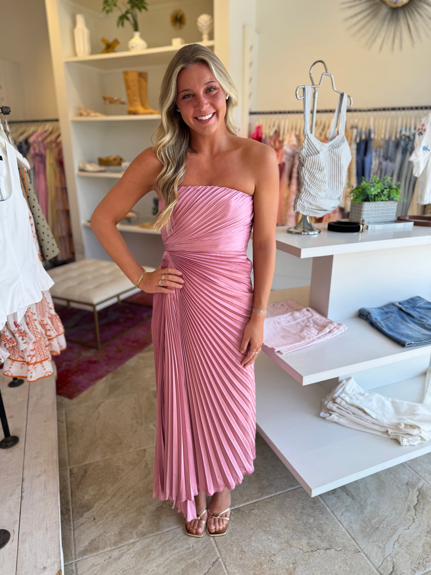 Amur Everyn Pleated Gown in Pink Clay