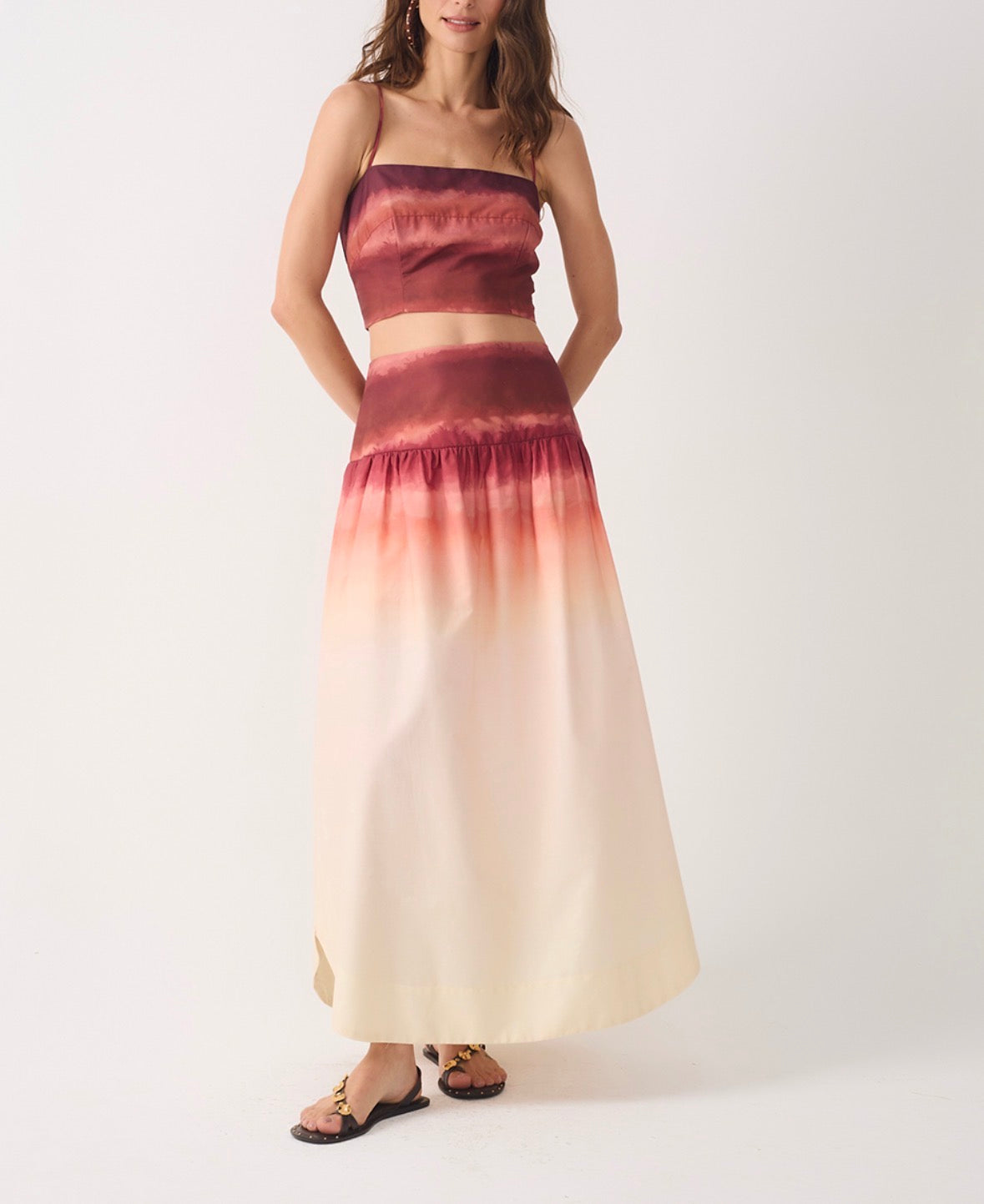 Dress To Multicolor Nascente Crop Top & Maxi Skirt Set