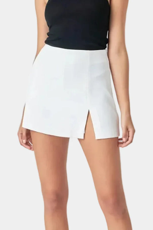 Celia Slit Detailed Mini Skort in White
