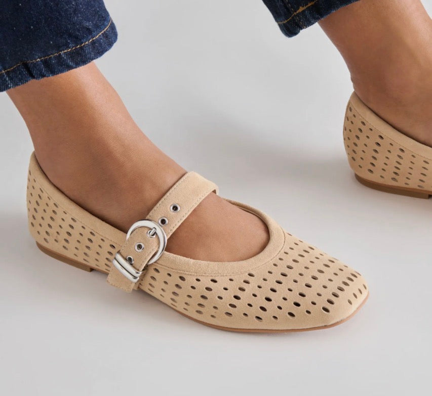 Dolce Vita Mikel Ballet Perforated Suede Flats in Camel