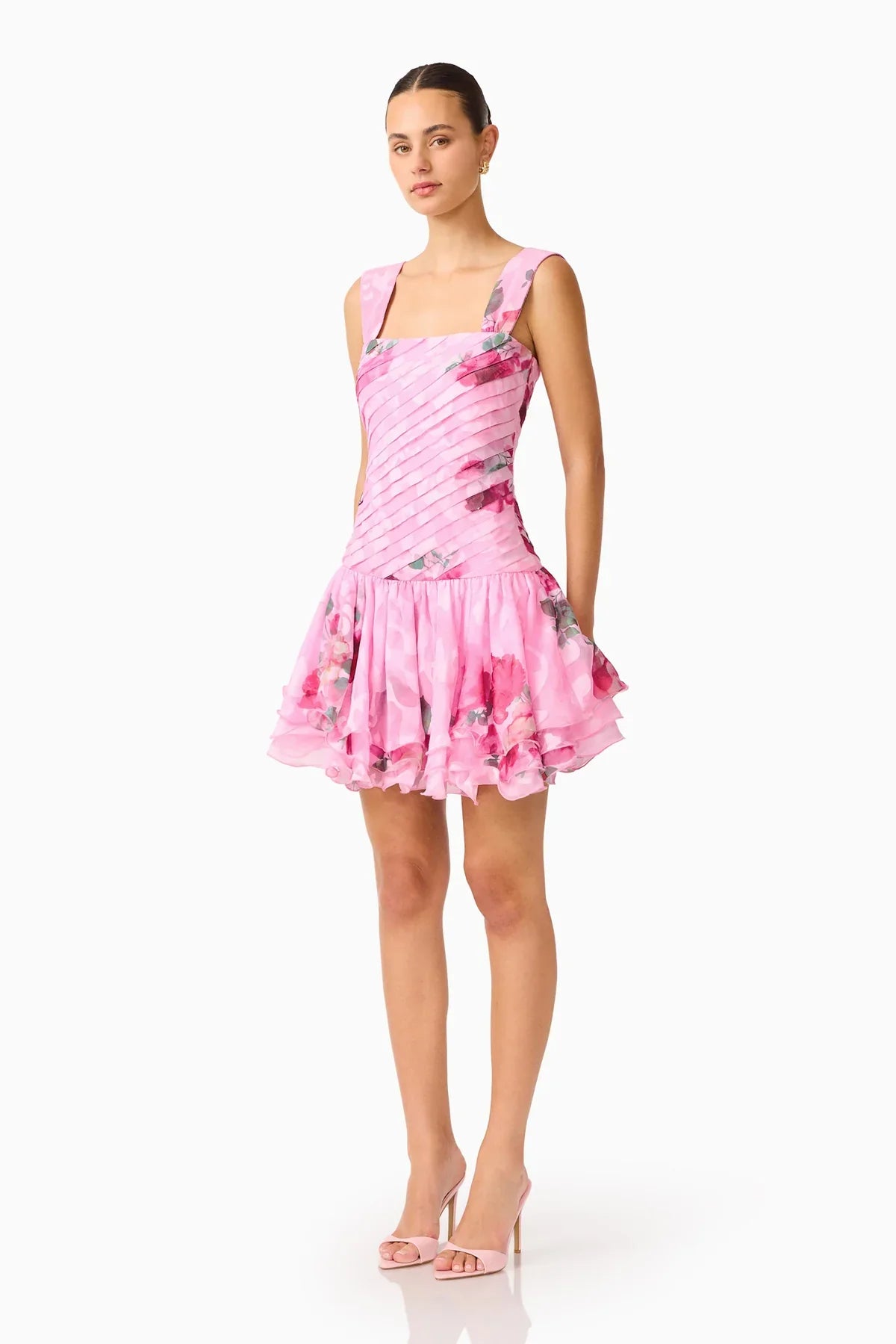 Elliatt Eleanora Pleated Mini Dress in Pink Multi