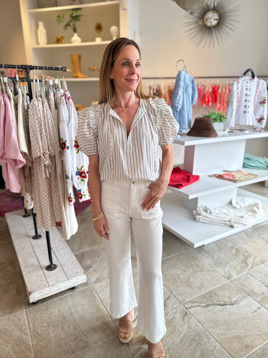 Evelyn Striped Blouse in Blue Stripe