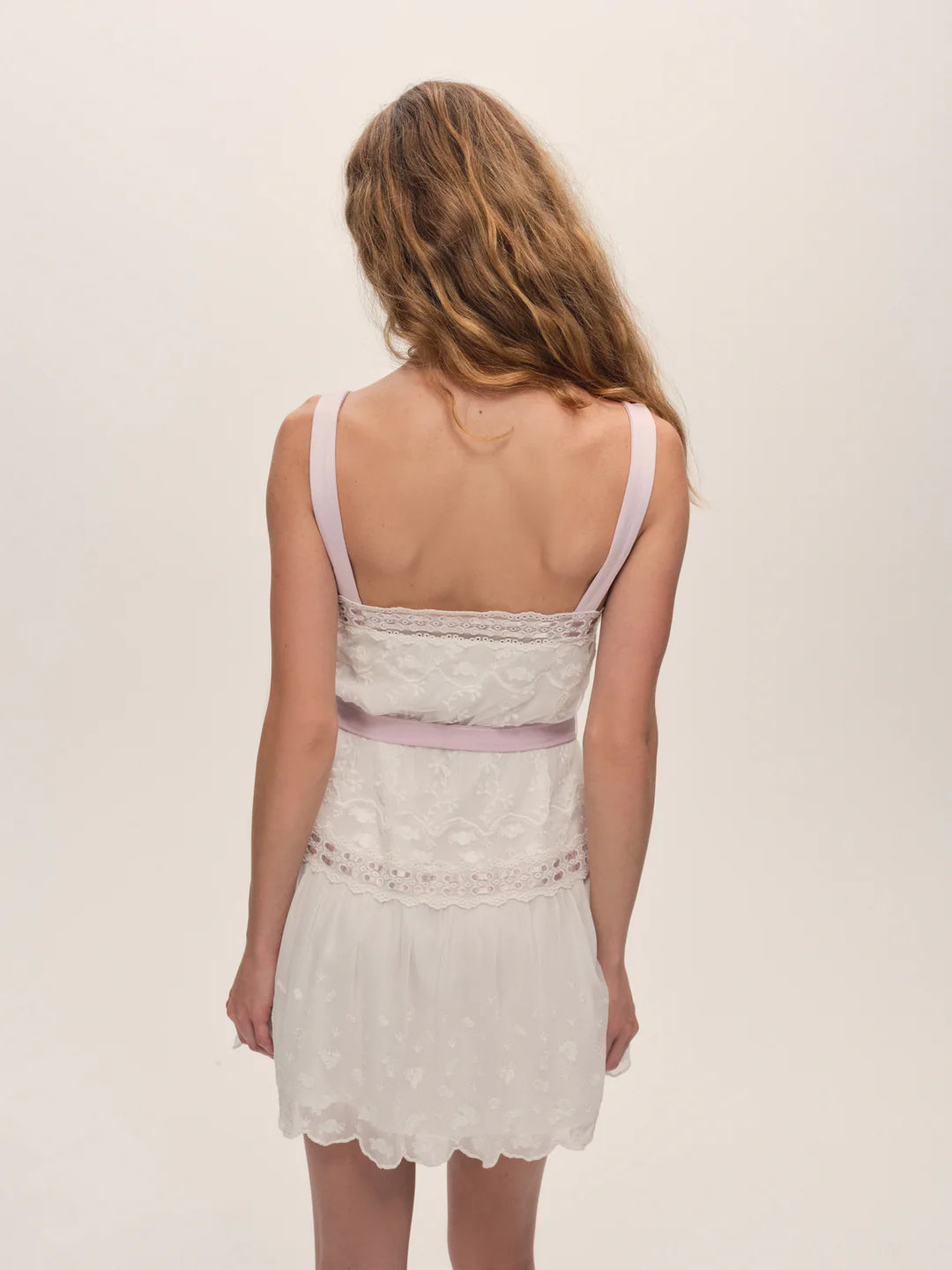 For Love & Lemons Noah Embroidered Mini Dress in Vintage Cream