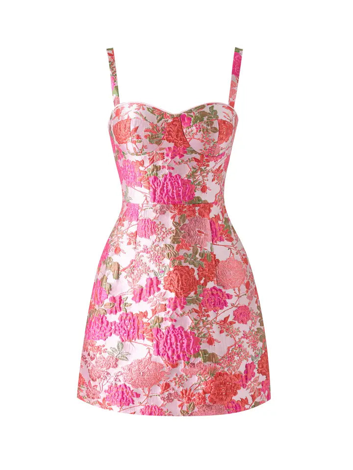 Tullie Floral Jacquard Dress in Pink
