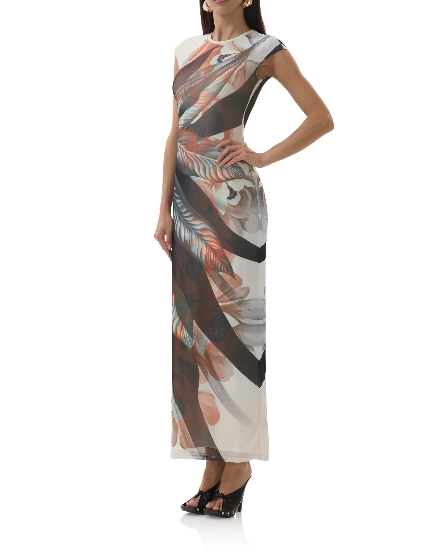 AFRM Cody Crewneck Dress in Noir Leaf