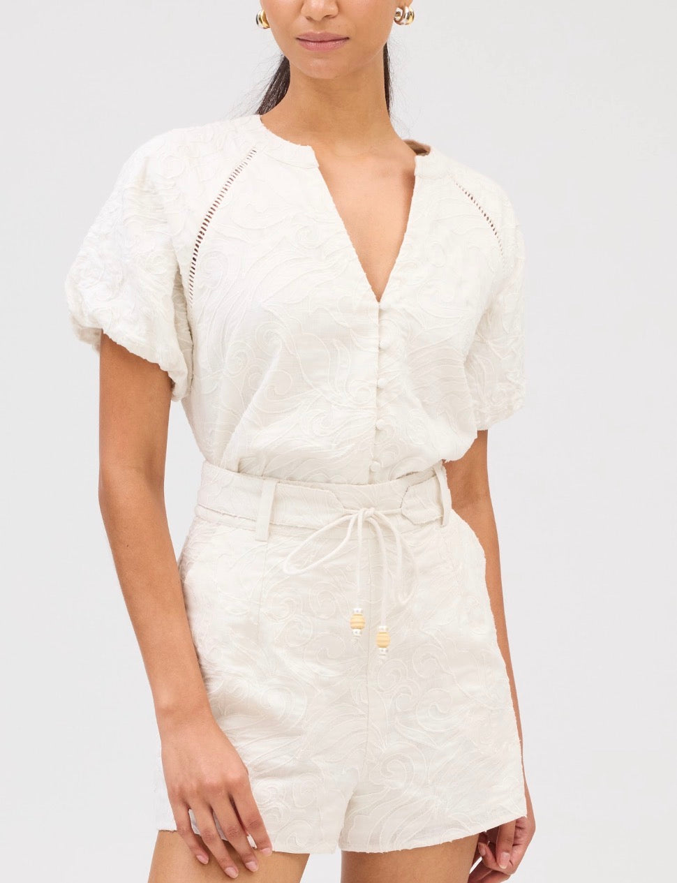 Allison New York Embroidered Ainsley Shorts in Bone