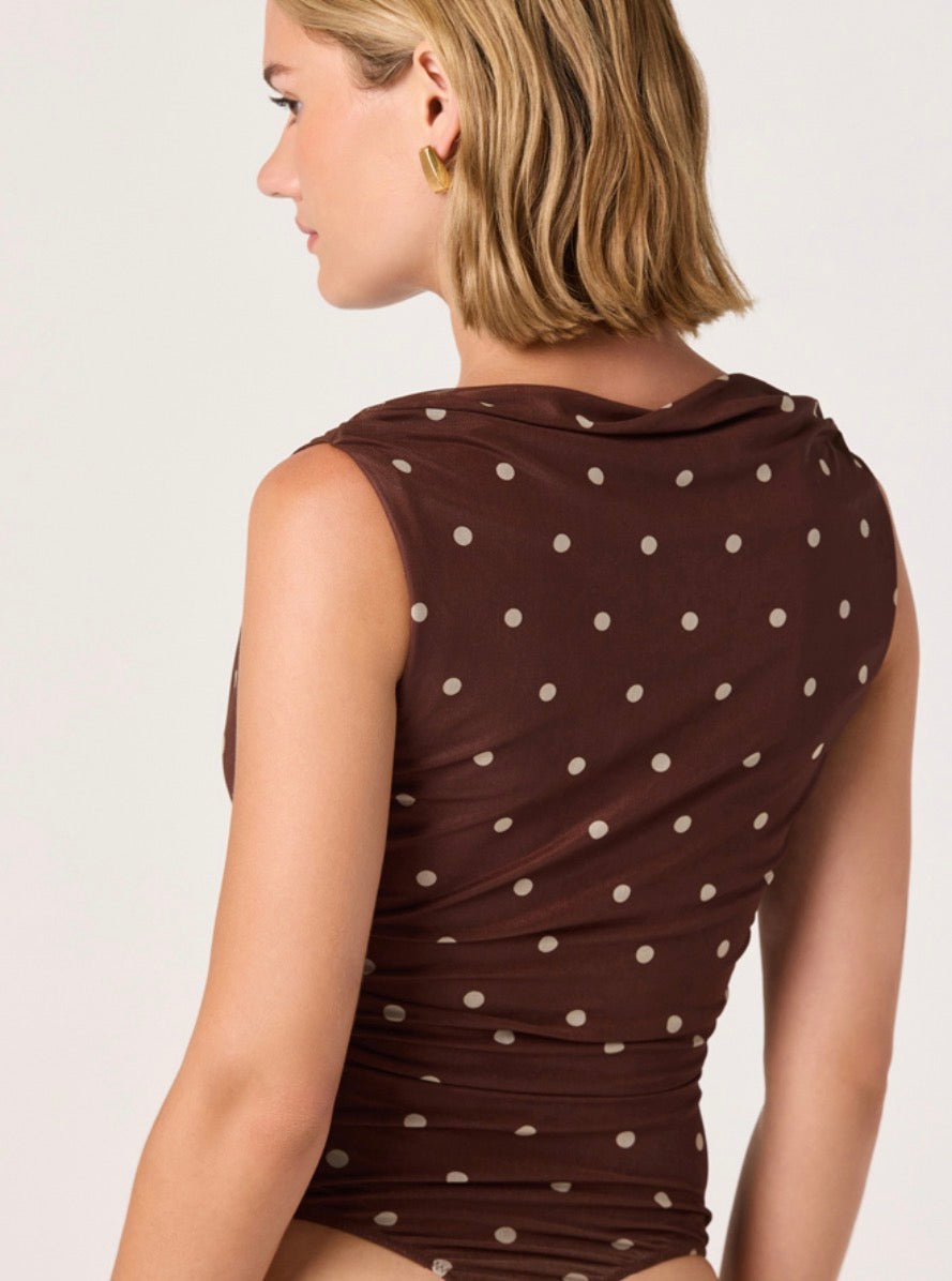 ASTR Claudia Bodysuit in Brown Polka Dot
