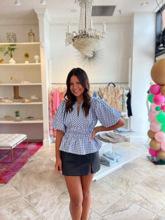 Chotty Checkered Puff Sleeve Blouse