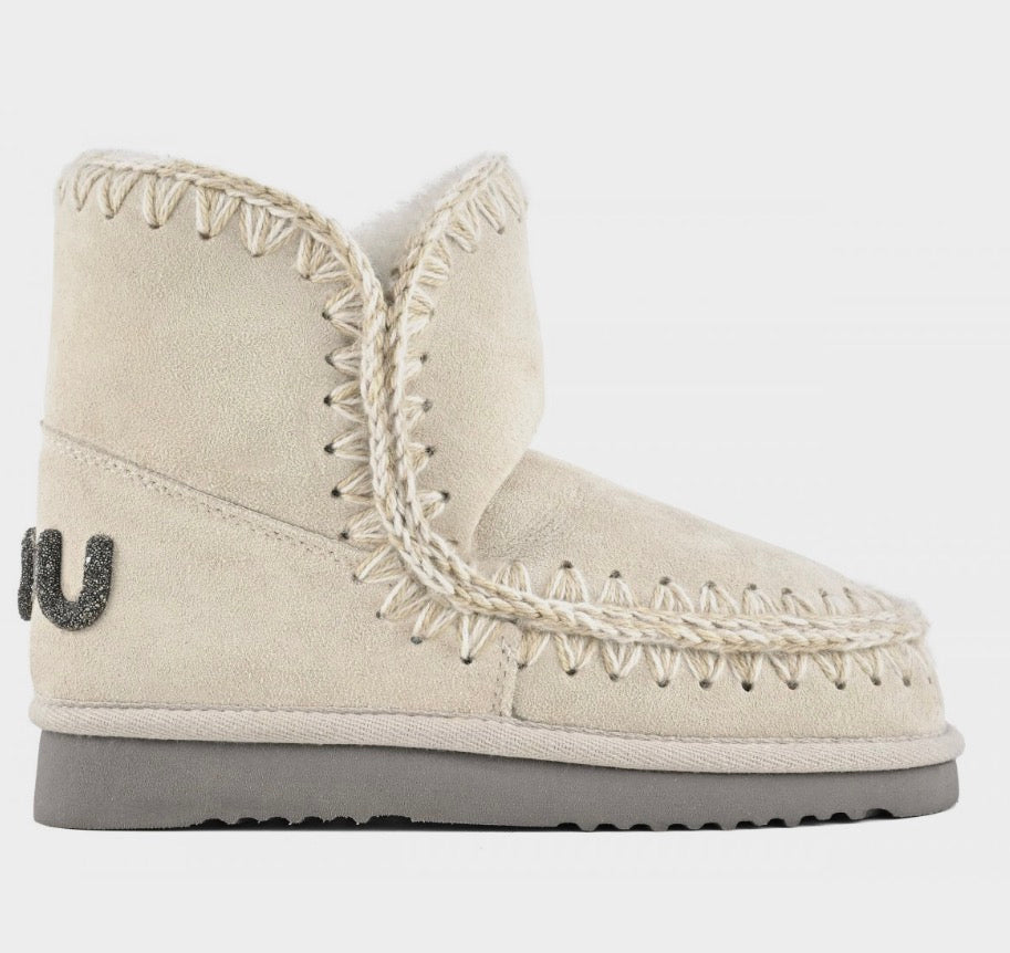 Mou Eskimo 18 Suede Glitter Logo Boot in Chalk