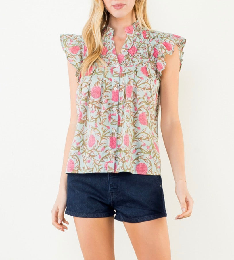 Kasie Floral Top in Mint