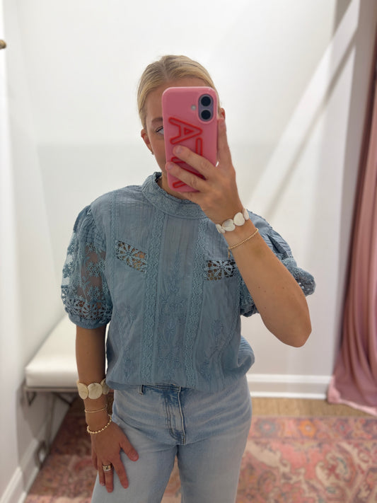 Love The Label Sheila Top in Blue Bird Dobby