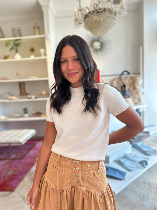 French Connection Vhari Knit Mock Neck Short Sleeve Top