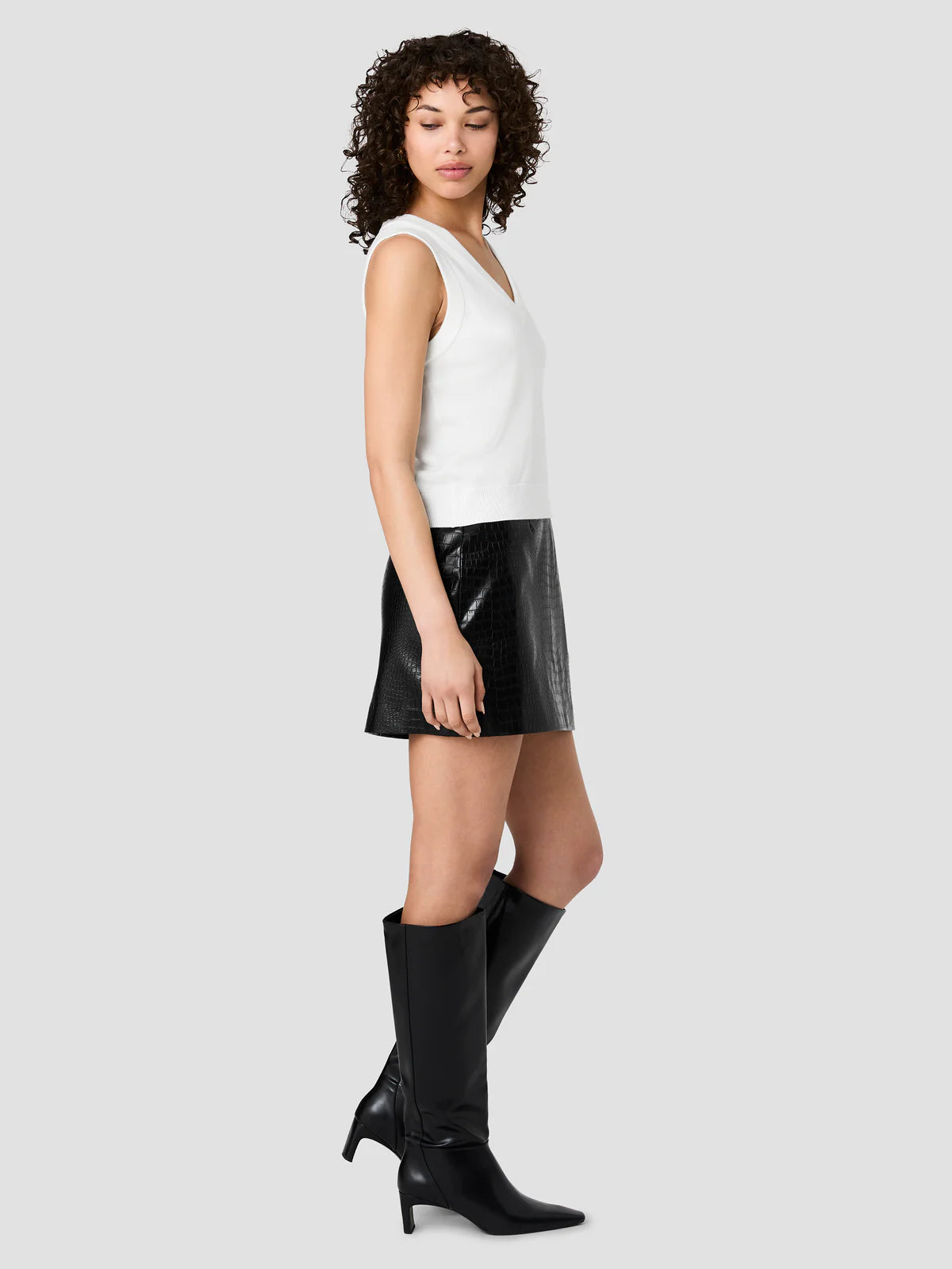French Connection Willa Knit Vneck Vest in Porcelain Cream