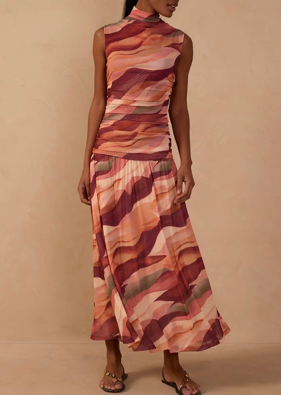 Dress To Multicolor Dunas High Neck Mesh Maxi Dress
