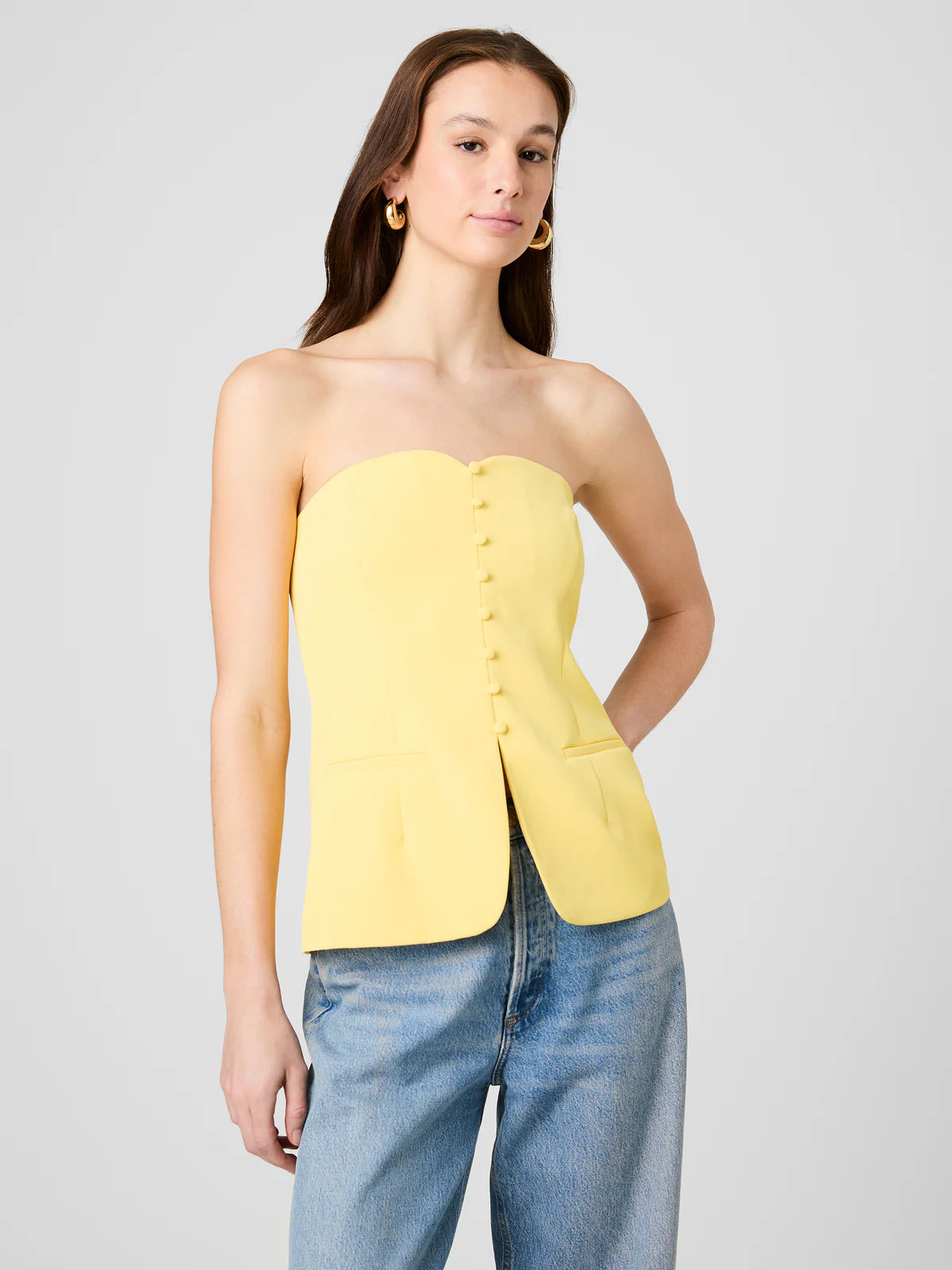 French Connection Harry Suiting Strapless Top in Daisy Yellow