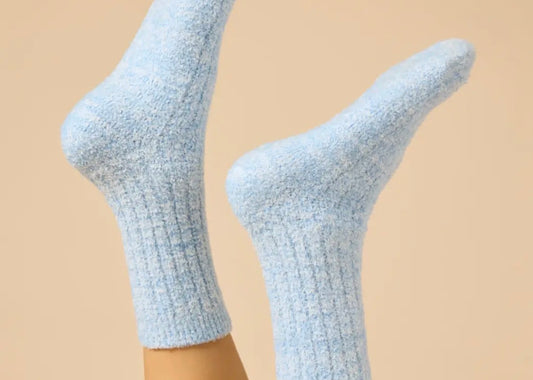 Softies Fuzzy Crew Socks With Non-Slip Grippers in Heather Sky Blue
