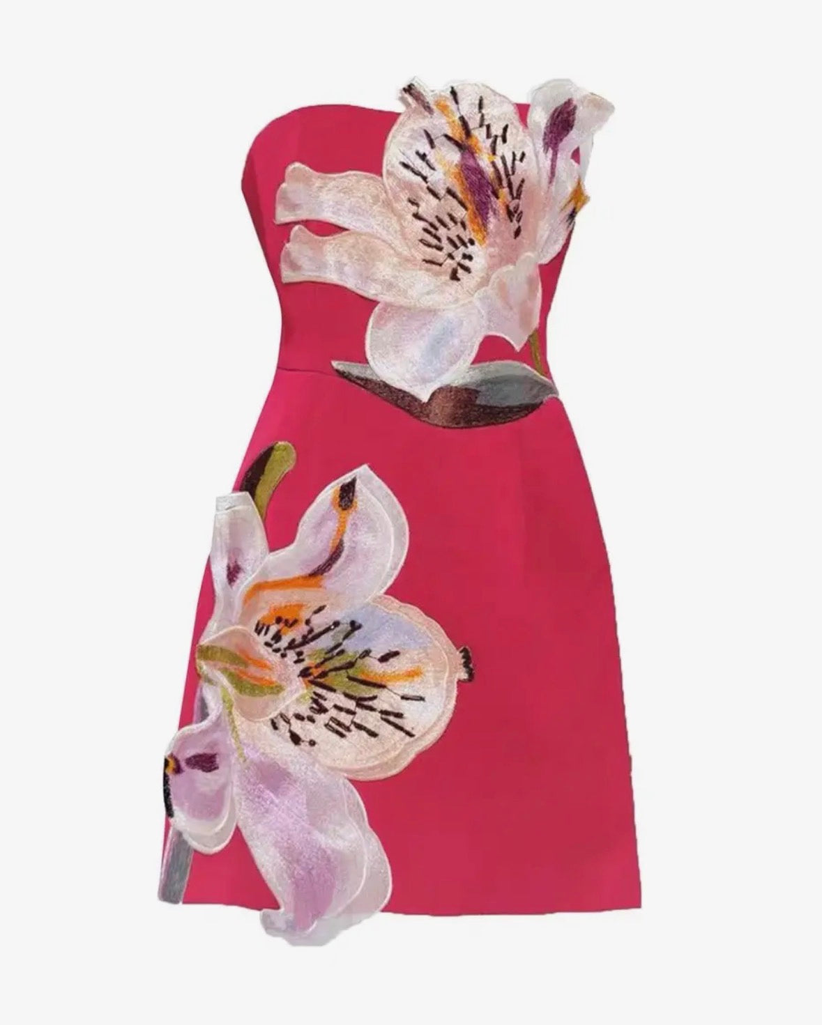 Lizzy Strapless Floral Mini Dress in Red