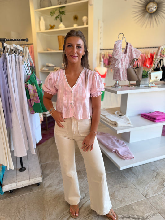 Denver Button Down Blouse in Baby Pink