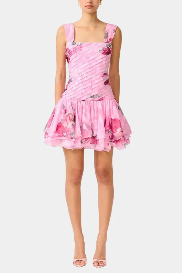 Elliatt Eleanora Pleated Mini Dress in Pink Multi