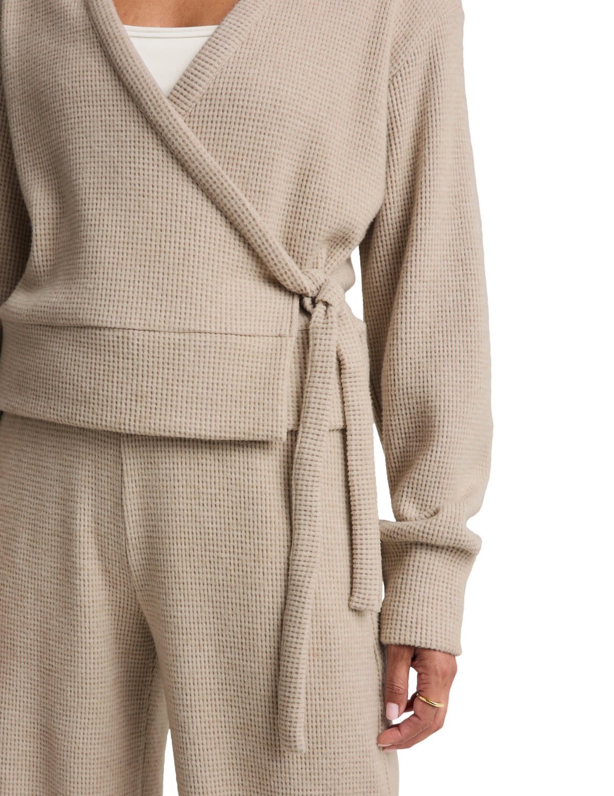 Beyond Yoga Rest Day Waffle Wrap Pullover in Oatmeal