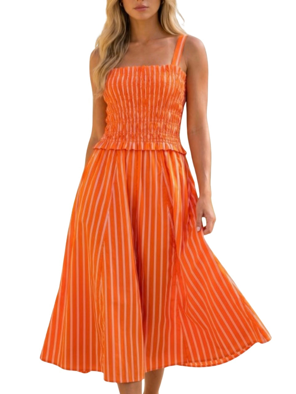 Layla Striped Midi Dress in Orange White