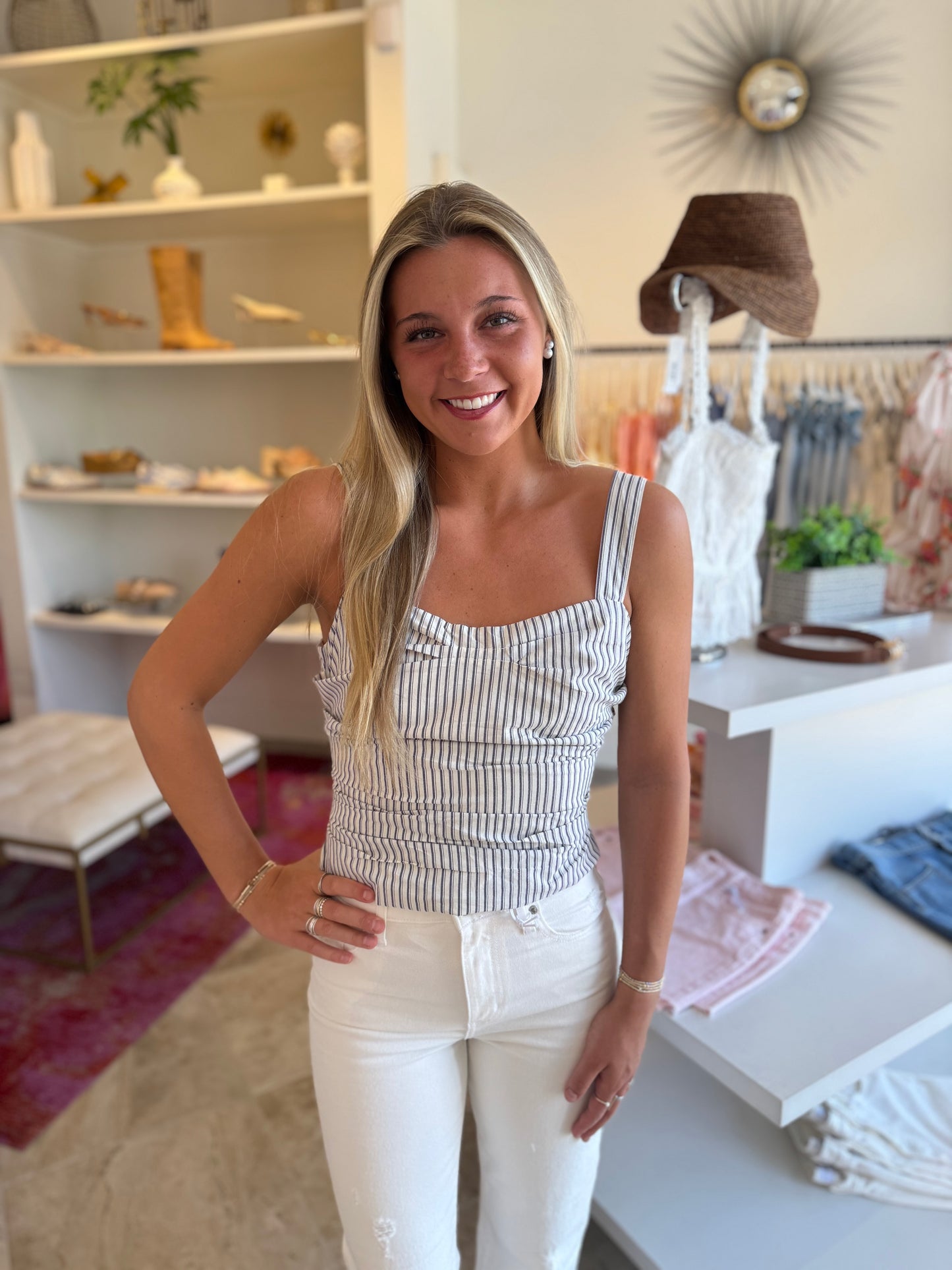 Anderson Striped Top in White Blue