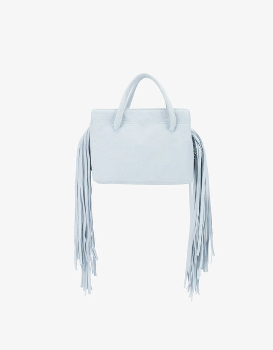 Remi & Reid Noe Fringe Faux Suede Bag in Blue