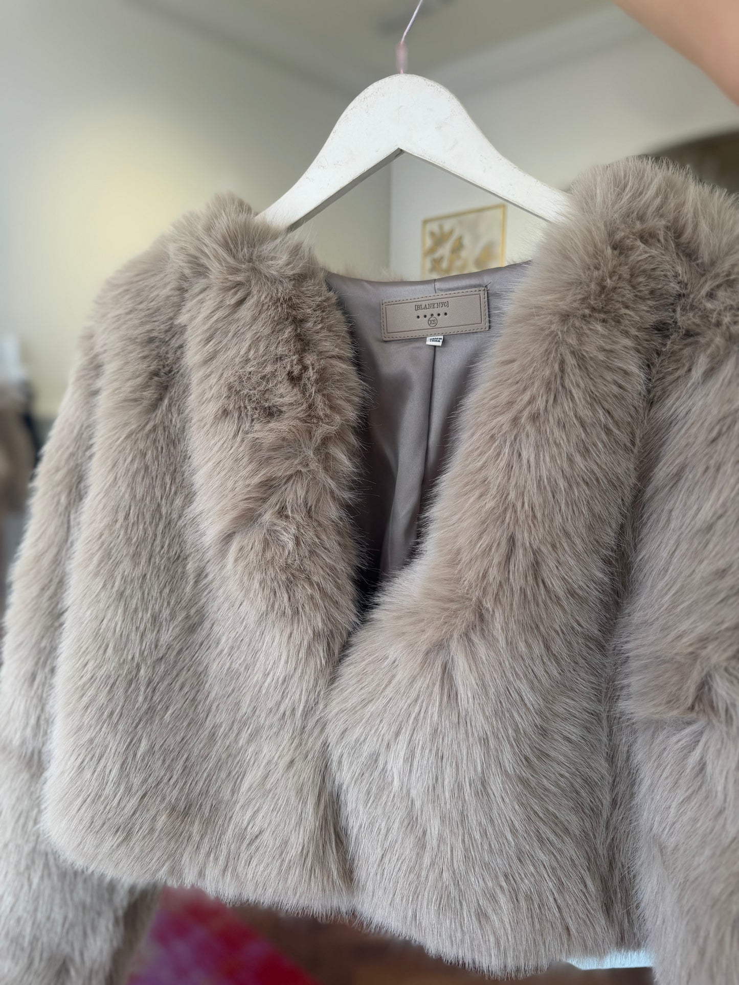 Blank NYC Prime Asset Fur Jacket in Sand
