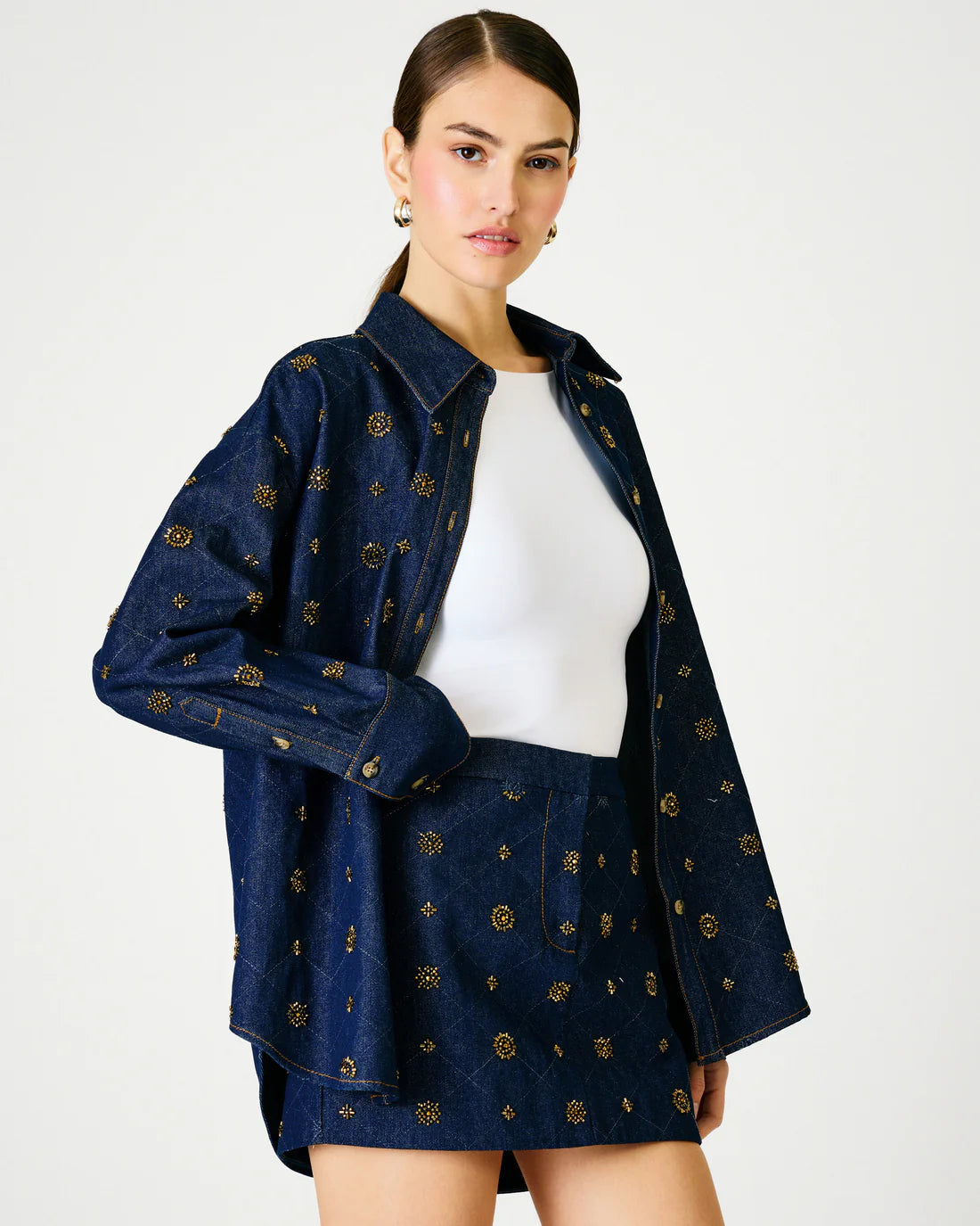 Line & Dot Attina Mini Skirt in Blue Denim