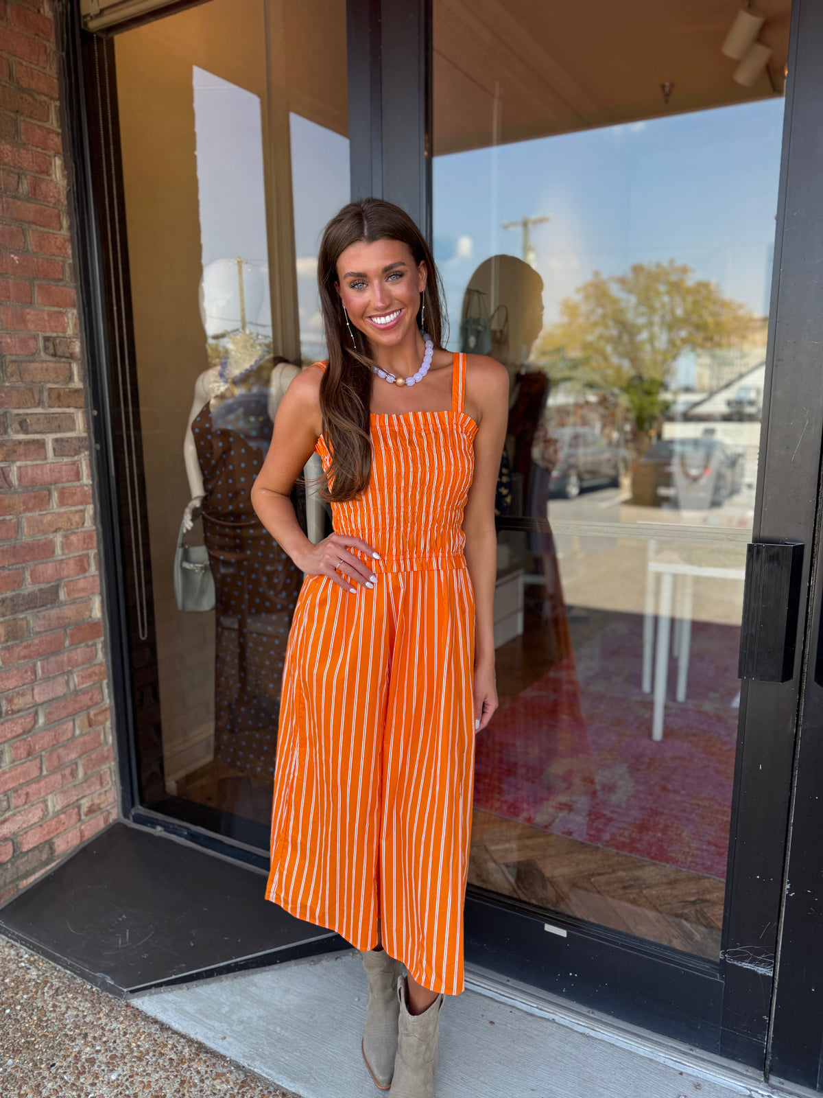 Layla Striped Midi Dress in Orange White