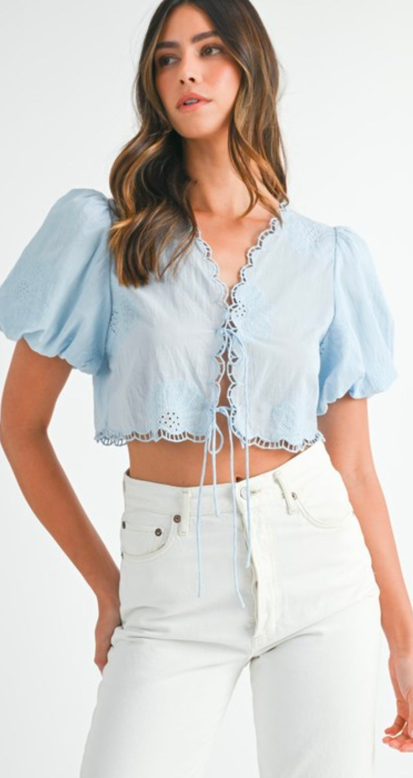 Julianna Embroidered Bubble Sleeve Top