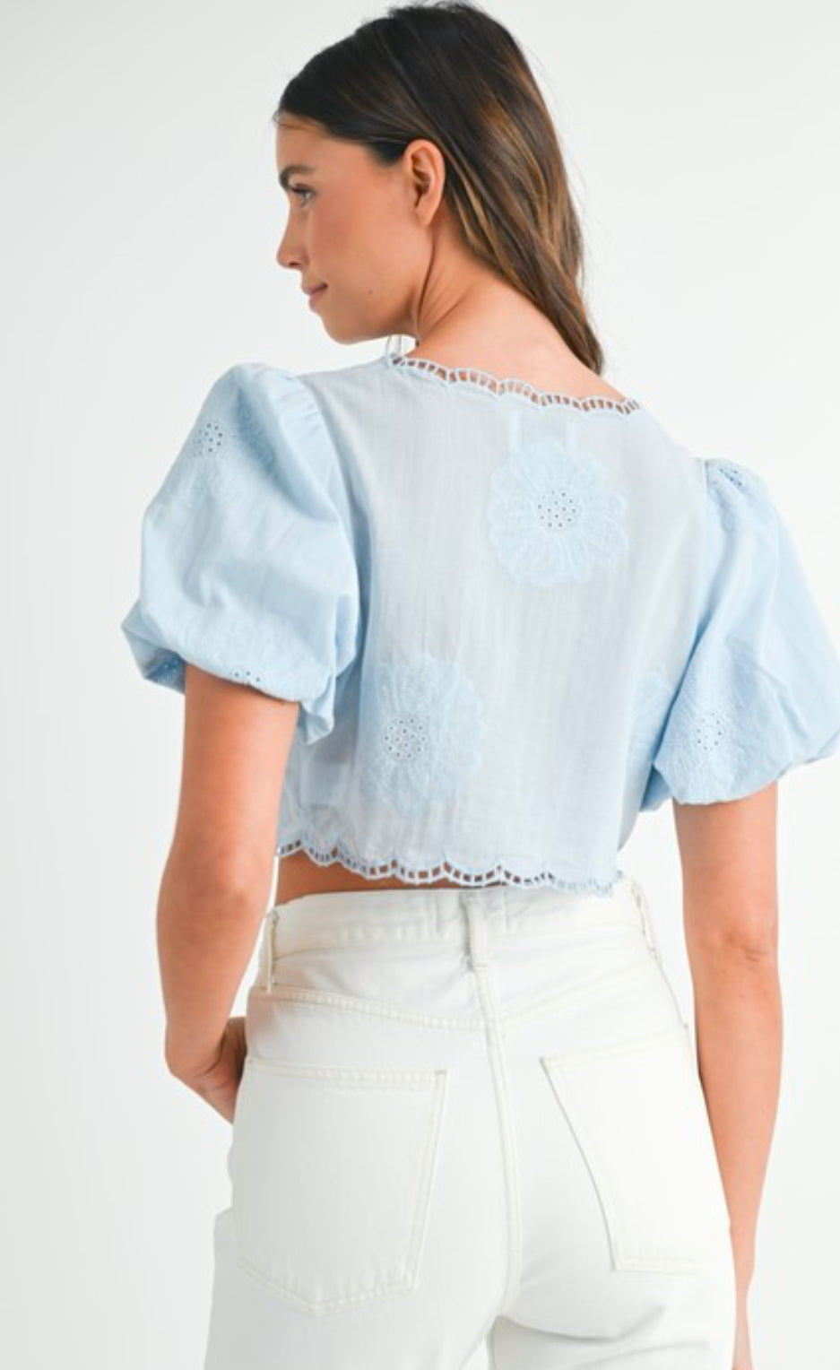 Julianna Embroidered Bubble Sleeve Top