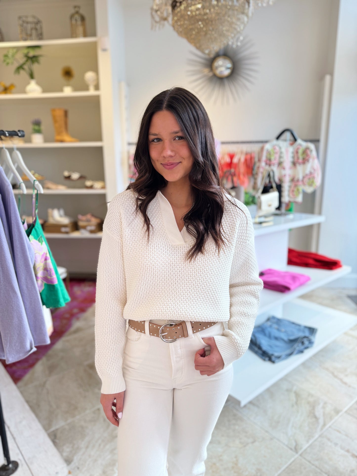 French Connection Remy Cotton Blend Pullover in Summer White