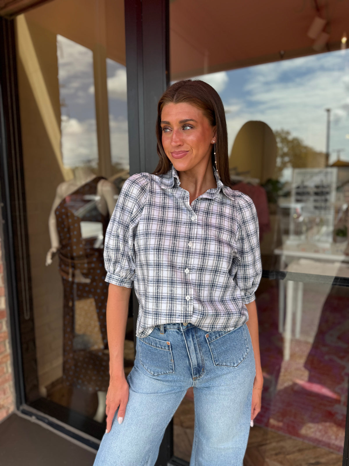 Stark X Tatianna Blouse in Blue Plaid