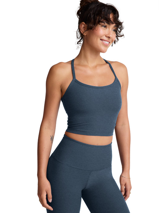 Beyond Yoga Spacedye Slim Racerback Cropped Tank in Blue Tundra