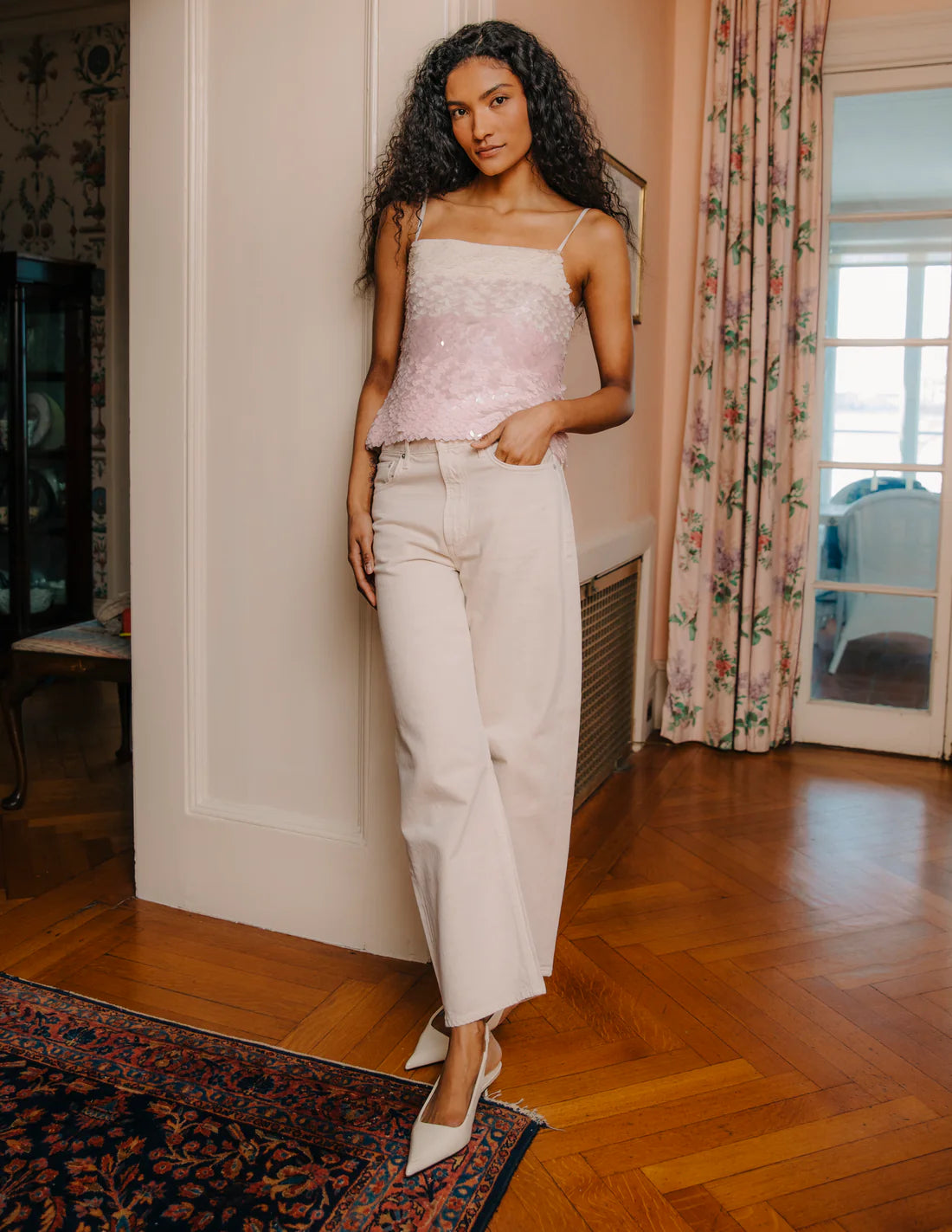 Love The Label Nikki Cami in Pink Ivory Sequins