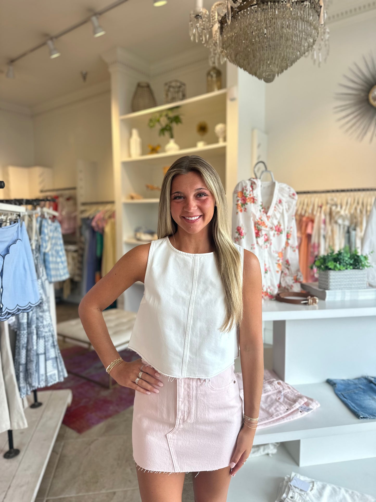 Robbie Denim Top in Off White