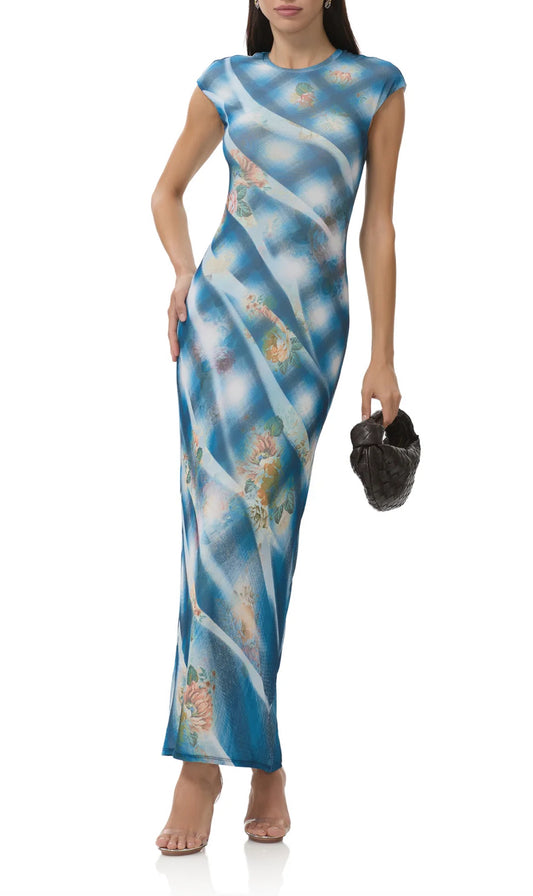 AFRM Cody Dress in Blue Floral Plaid
