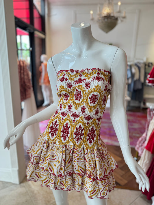 Catherine Strapless Eyelet Dress in Orange