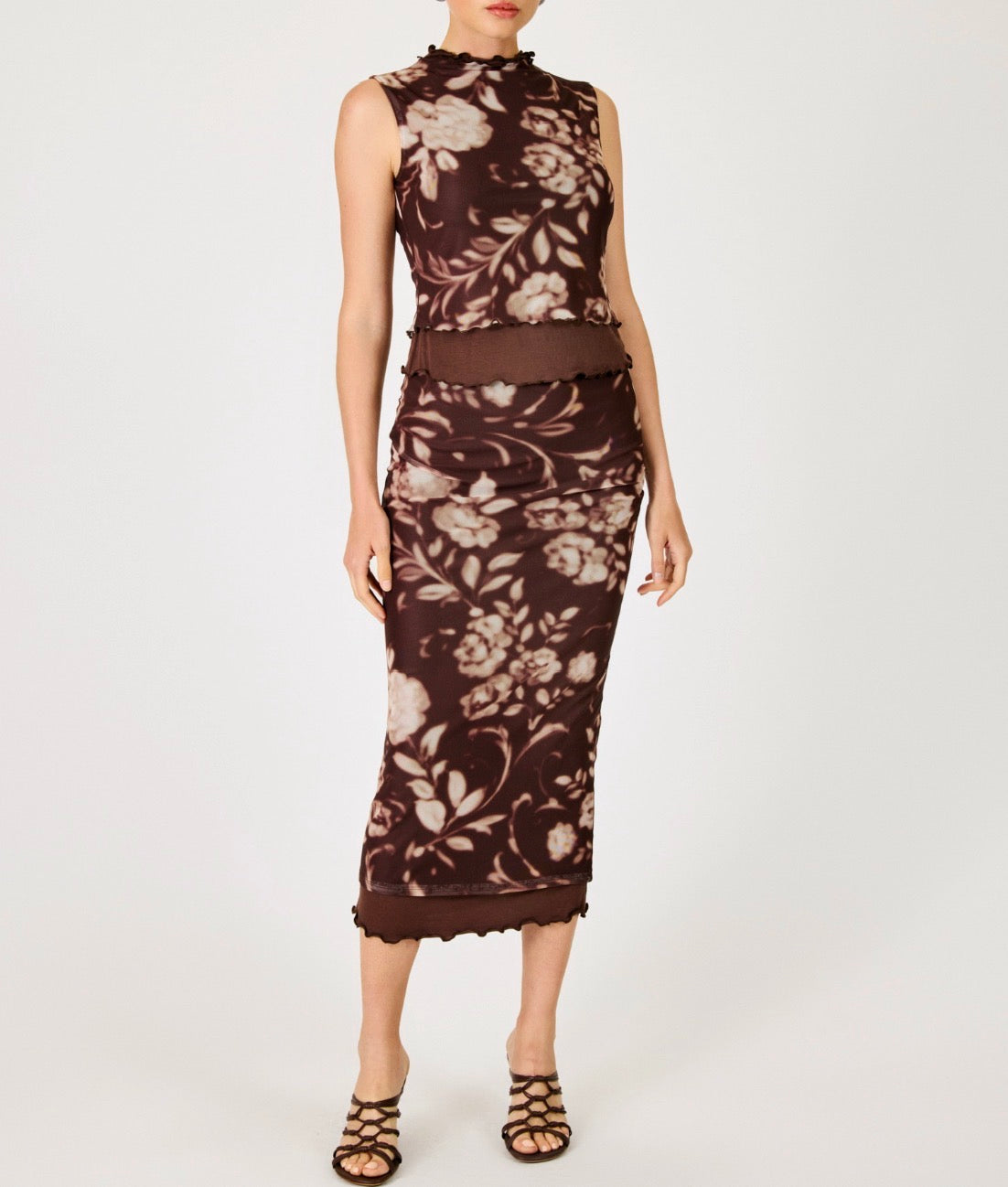 Line & Dot Sherilyn Top & Skirt Set in Brown Multi