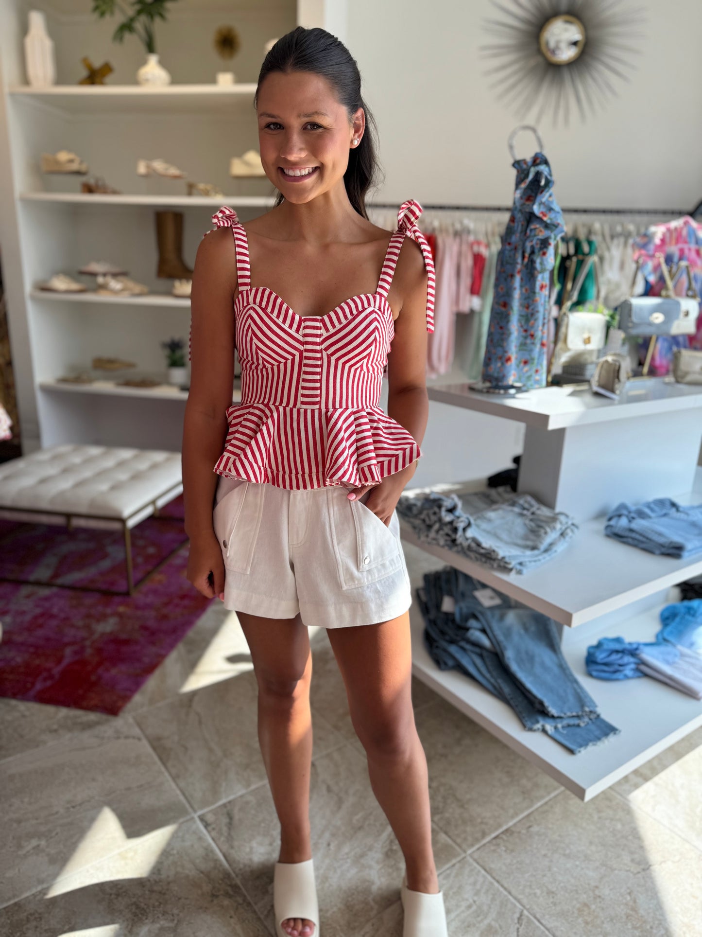 Indy Pin Stripe Peplum Cami Top