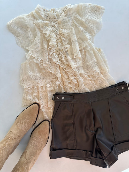 Lyerly Pleather Short in Coffee Bean