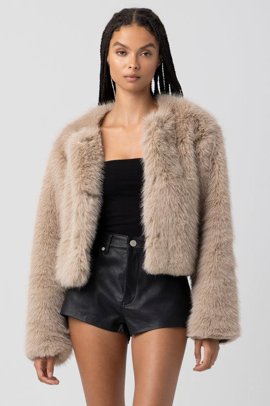 Blank NYC Prime Asset Fur Jacket in Sand