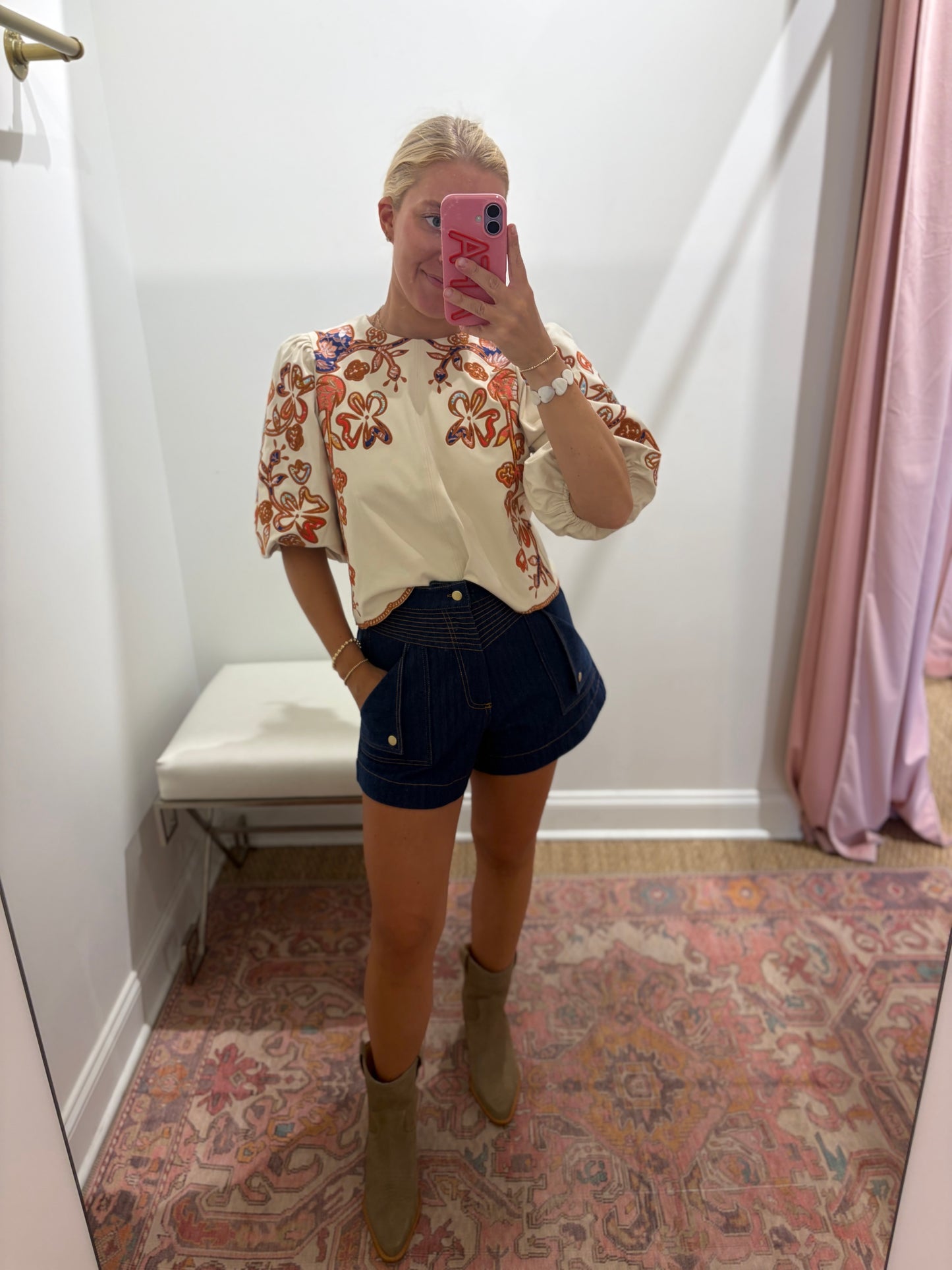 Carlie Embroidered Top in Cream