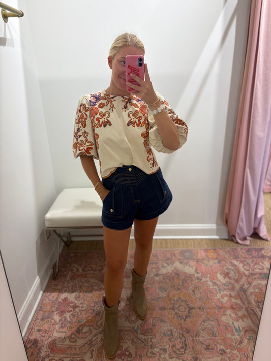Carlie Embroidered Top in Cream
