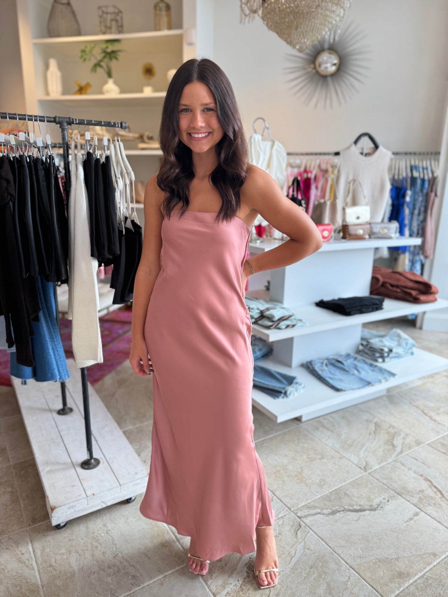 Lavender Brown Talia Maxi Dress in Antic Rose