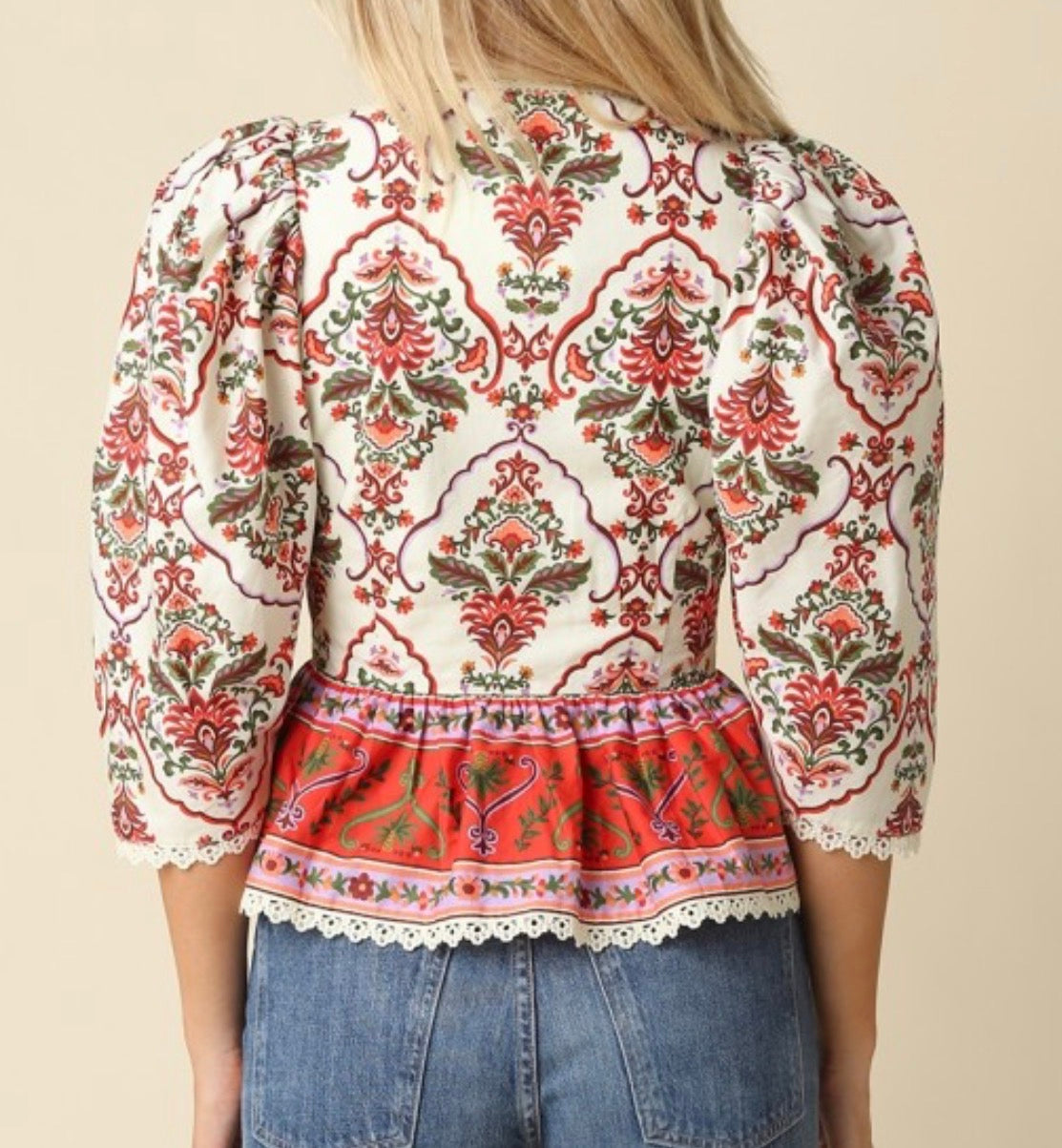 Eloise V Neck Blouse in Cream Multi