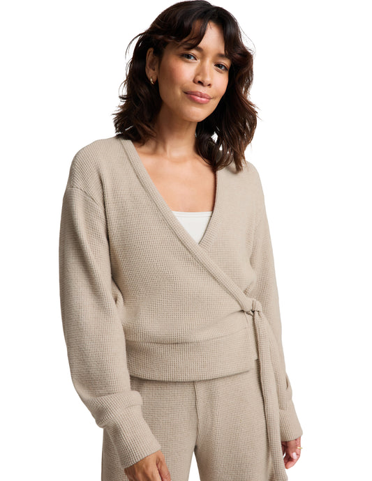 Beyond Yoga Rest Day Waffle Wrap Pullover in Oatmeal