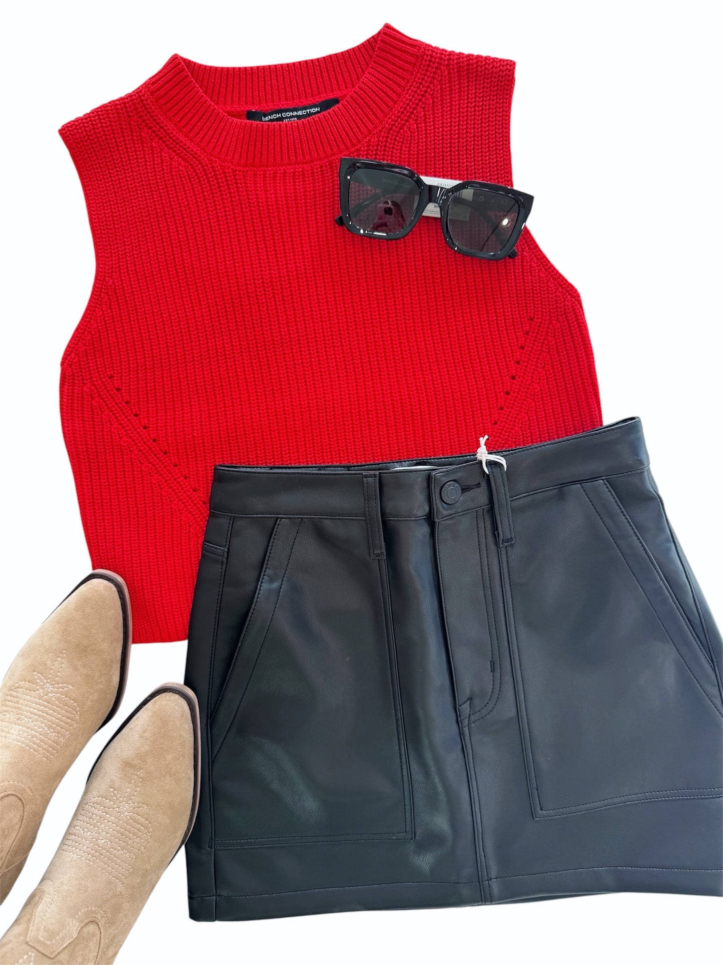 French Connection Mozart Crew Neck Sleeveless Vest in Mars Red