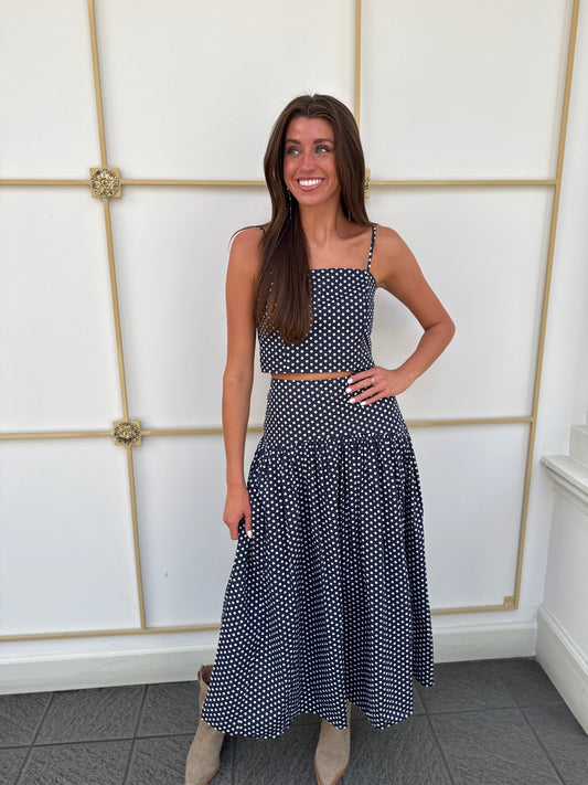 Graham Polka Dot Top & Maxi Skirt Set in Navy / White